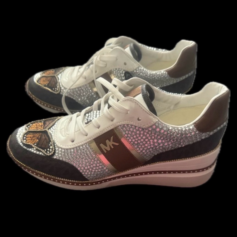 Michael Kors White Silver Crystal Butterfly Platform Sneakers (Brand New)